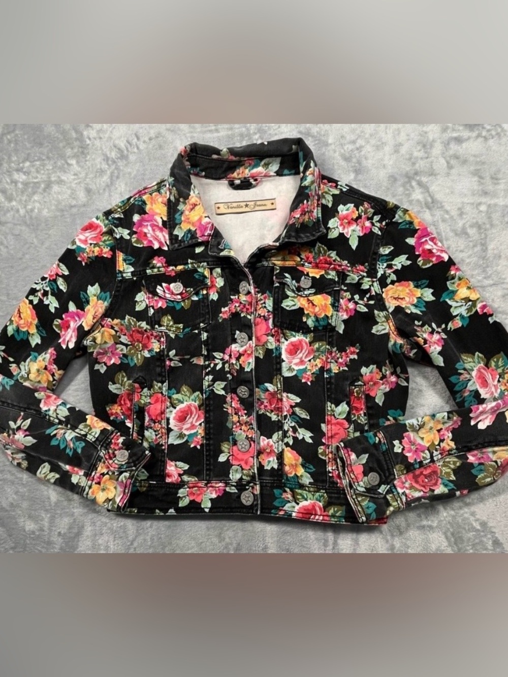 Vanilla Star Black Floral Denim Jacket